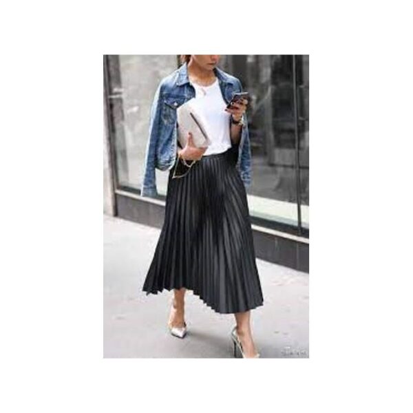 Jupe Plissé Femme En Satin Mi-Longue - Noir – Image 2