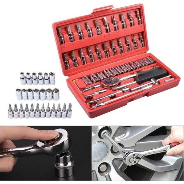 Kit de 46 clés à douilles a cliquet avec coffre de rangement – Image 3