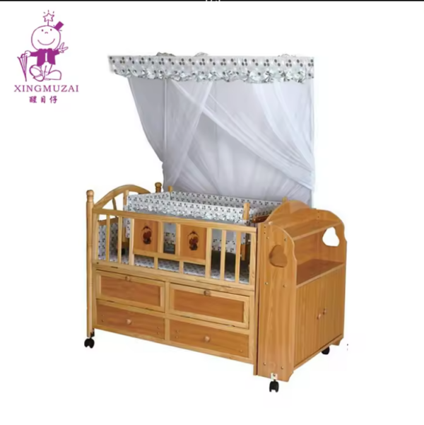 Berceau Bébé -Tiroir + Commode – Bois – Image 2