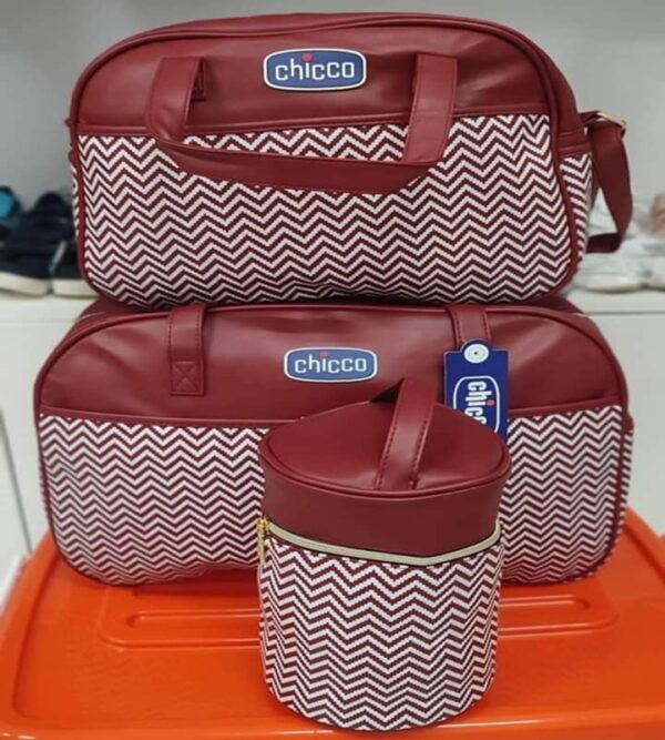 sac à langer Chicco en cuir 3 pièces – Rouge bordeaux