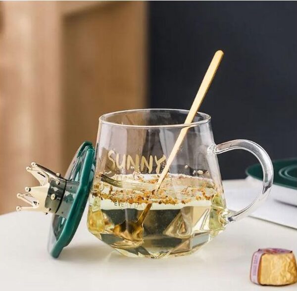 02 Tasse Avec Couronne + Petite Cuillère- En Verre – Image 4