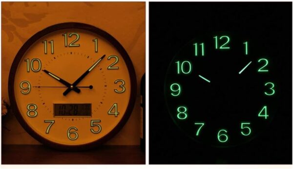 Horloge murale moderne brille dans le noir avec calendrier LCD – Image 3