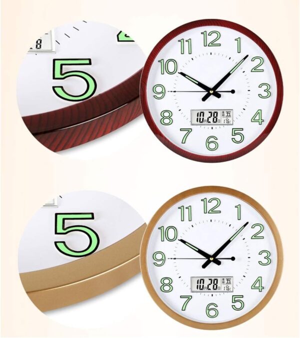 Horloge murale moderne brille dans le noir avec calendrier LCD – Image 4