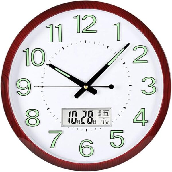 Horloge murale moderne brille dans le noir avec calendrier LCD