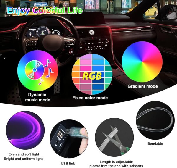 Bande lumineuse d'intérieur 9 en 1 avec 5 fibres et 4 lampes – Image 2