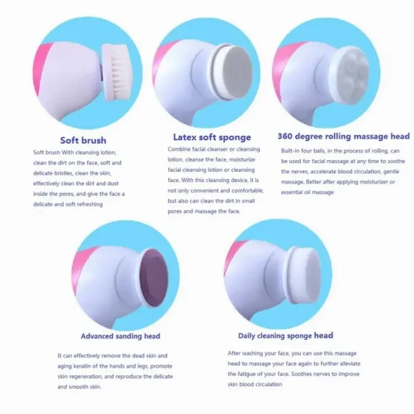 Brosse électrique multifonction 5 en 1 pour le nettoyage du visage – Image 2