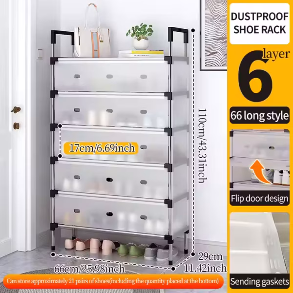 Étagère à chaussures avec couvercle multifonctionnel - 6 niveaux – Image 5