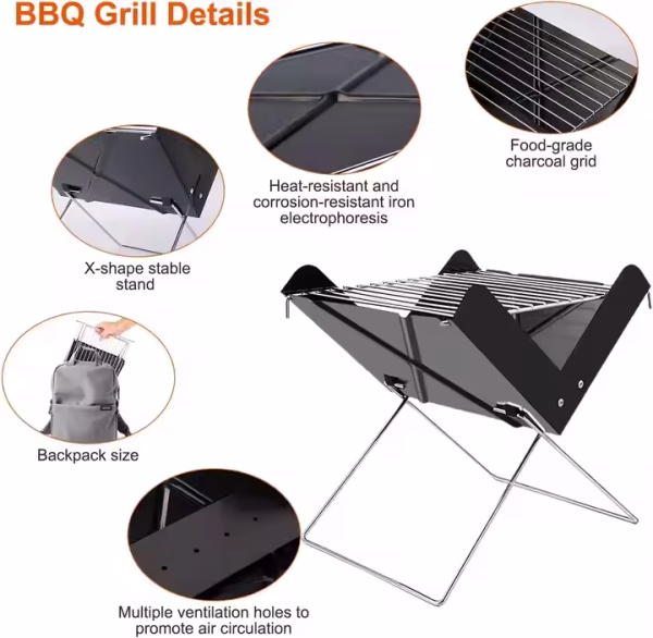 Mini Réchaud De Barbecue Pliable Portable à Charbon De Bois – Image 3
